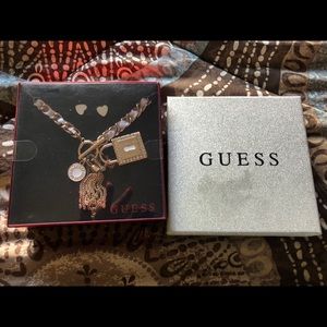 Guess necklace with off white heart earrings.